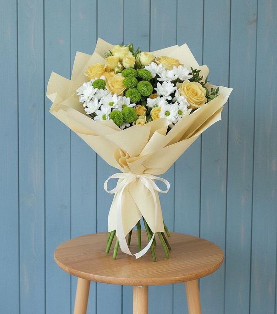 Букет цветов из: Хризантемы и Розы в Старобачатах