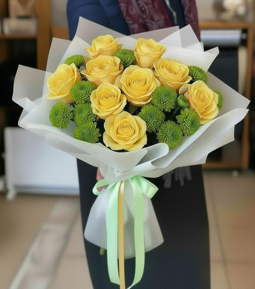 Букет цветов из: Хризантемы и Розы в Старобачатах