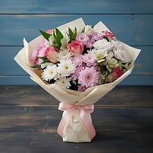 Букет цветов из:  Хризантемы, Альстромерии и Розы в Старобачатах