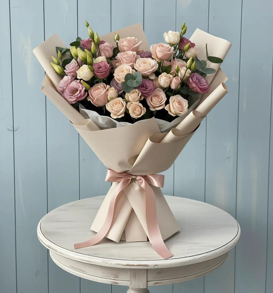 Букет цветов из: Розы и Лизиантусы в Старобачатах