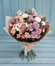 Букет цветов из:  Хризантемы, Розы и Альстромерии в Старобачатах