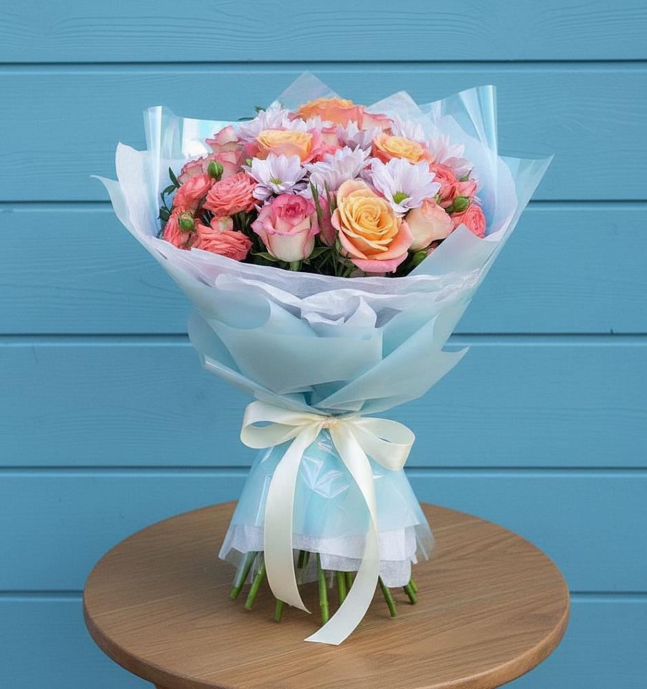 Букет цветов из: Хризантемы и Розы в Старобачатах