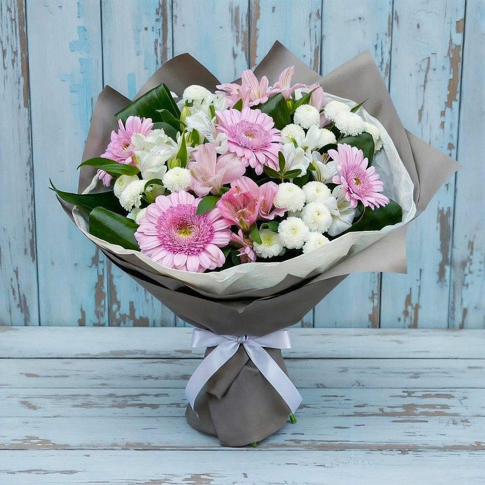 Букет цветов из: Герберы, Альстромерии и Хризантемы в Старобачатах